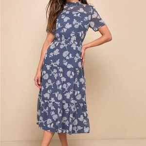 Floral Dressed Up Dusty Blue Floral Print Dress